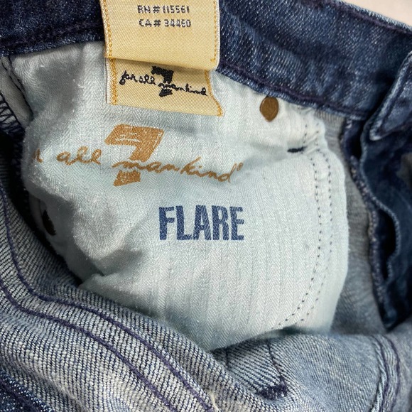 7 For All Mankind Flare Jeans Low Rise Dark Blue Stretch Denim 30 - Picture 7 of 8